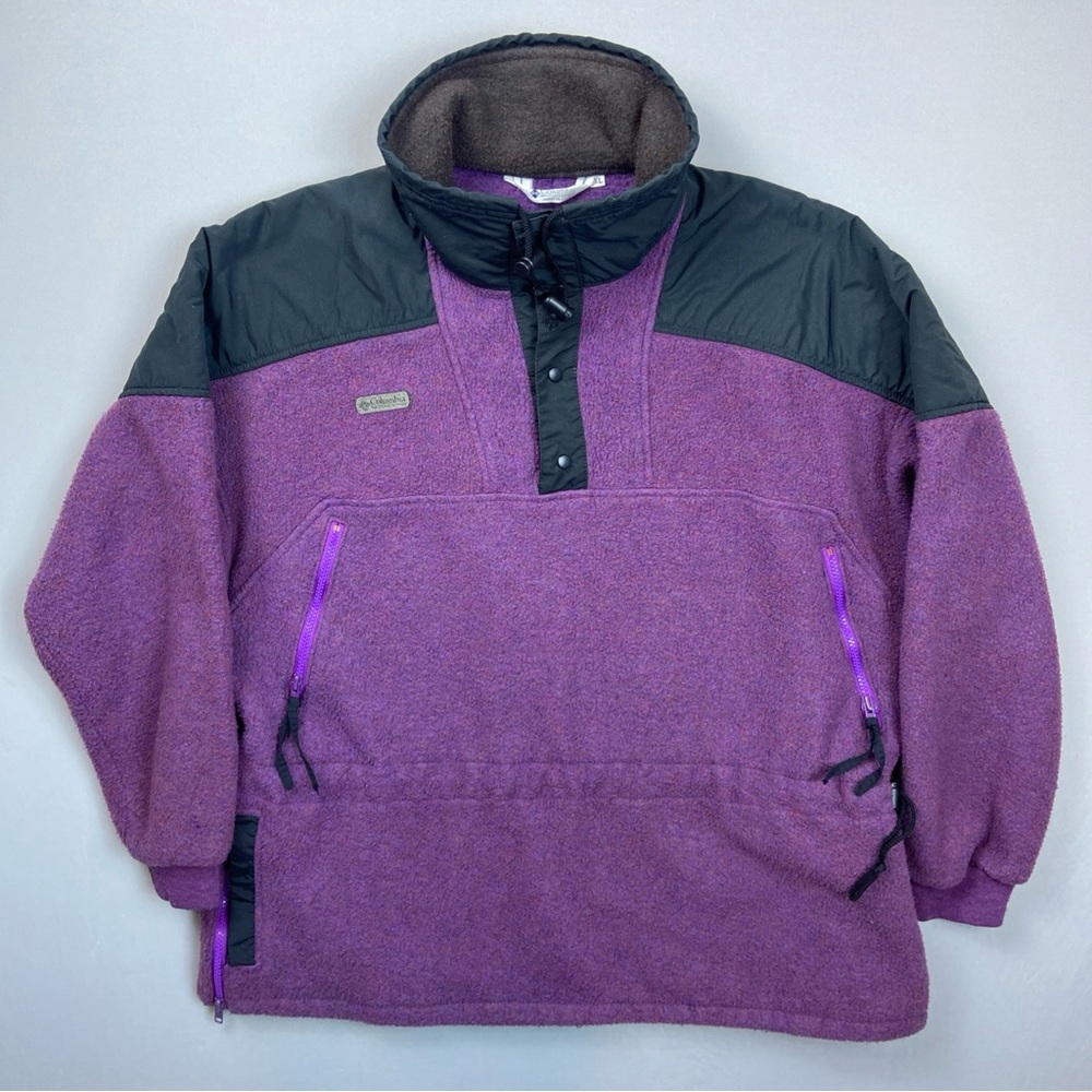 Vintage Columbia Fleece Jacket Women’s XL Purple Cinch 1/4 Button Overcoat USA